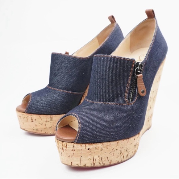 Christian Louboutin Navy Denim Wedges - Picture 3 of 5